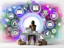 Titelbild eines Etsy Solopreneur Automation Guides mit Einzelperson am Schreibtisch, digitalen Icons und modernen Interface-Elementen, umgeben von trendigen, abstrakten Mustern.