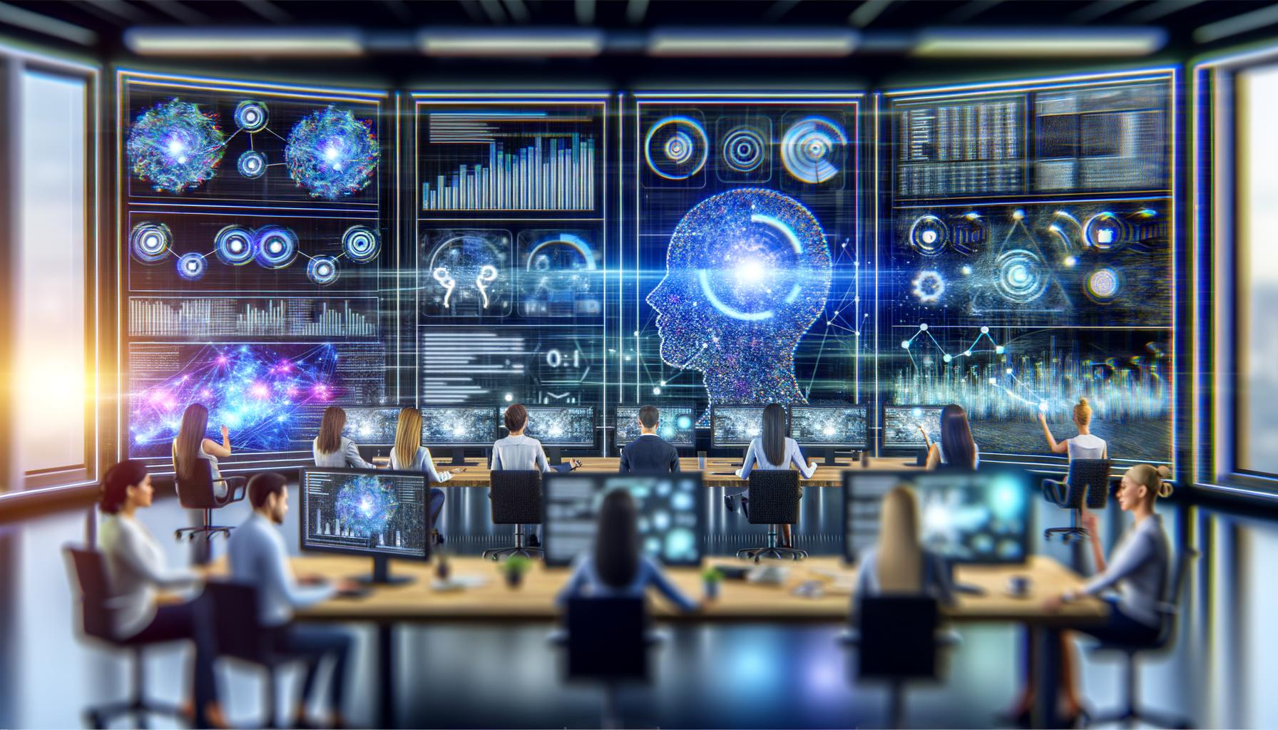 Illustration einer Gruppe moderner Marketer an einer Kreuzung zwischen futuristischer Datencity und bürokratischem Chaos, mit einer Datenschutz-Kugel und verzerrter Werbetafel im Zentrum.