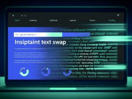 Dynamische Illustration eines Laptops mit ladender Website, instantaner Textwechsel zwischen Fallback- und Webfont, verschwundene unsichtbare Texte und Lade-Symbole, unterstrichen von Geschwindigkeit und Leistungszuwachs.