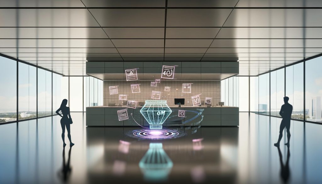 Futuristischer Arbeitsplatz mit mehreren Monitoren, Videoanalysen, Codierungs-Tools und Vorschaubildern für Shorts; Creator arbeitet konzentriert an Videoeinstellungen in cyberpunk-inspirierter Umgebung.