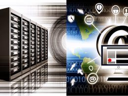 Modernes zweigeteiltes Titelbild mit einer stilisierten Serverumgebung und lokalen Schriftdateien auf der linken, Google Fonts-Logo und Netzwerkanbindungen zum Rechenzentrum auf der rechten Seite. Im Hintergrund eine halbtransparente Website mit Symbolen für Datenschutz, Geschwindigkeit, SEO und Abmahnrisiko.