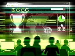 Dynamische Illustration einer Webseite mit aktivem Content, deaktivierten Iframe-Platzhaltern, SEO-Trophäe und Performance-Indikatoren wie Core Web Vitals, während Marketers auf Ladezeiten achten.