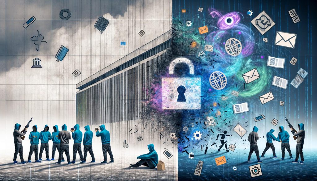 Illustration eines metaphorischen Schlachtfelds zwischen EU-Bürokratie und Tech-Startups mit kühlen und neonfarbenen Kontrasten, Symbolen wie DSGVO-Schloss, AI Act Roboter und DMA-Zahnrad sowie zentrales Glühbirnensockel-Motiv.