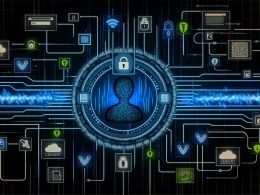 Stilisierte Grafik eines Benutzers mit leuchtender User ID, umgeben von cyberartigen Datenströmen, Servern, Cloud-Icons und Datenschutzsymbolen wie Vorhängeschlössern und Sicherheitsschildern auf dunklem, technisch-modernem Grund.