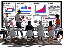 Team von Digital Marketers und Datenanalysten betrachtet im modernen Büro große Analytics-Dashboards mit Scroll-Heatmaps, Klickpfaden und Conversion-Ereignissen.