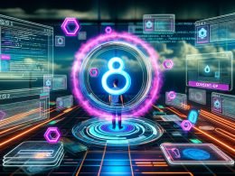 Futuristische Redaktionelle Illustration eines digitalen Marketers in moderner High-Tech-Arbeitsumgebung mit schwebenden Analyse-Dashboards, User-ID-Symbol und stilisierten Datenschutz-Hinweisen