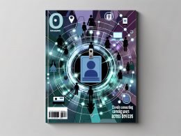 Stilisiertes Cover mit digitaler User-ID-Karte, die von miteinander verbundenen Menschensilhouetten und Geräten wie Laptop, Tablet und Smartphone mit identischer User-ID umgeben ist.