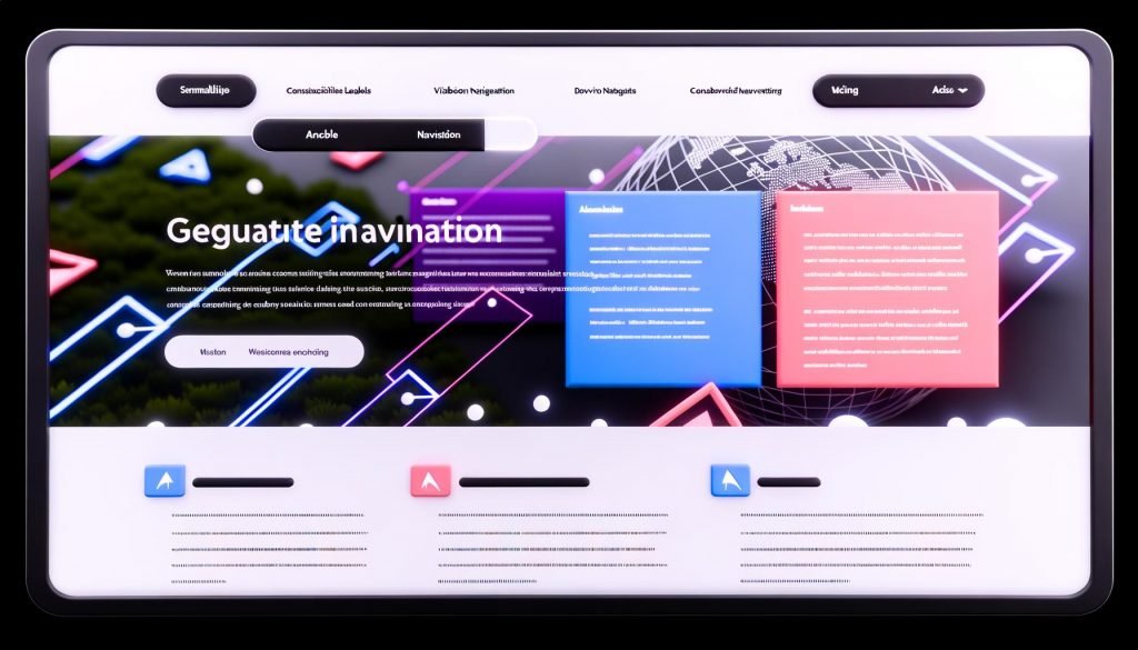 Modernes, mobil-optimiertes Onepager-Webseitenlayout mit farbigen Segmenten, feststehender Navigation und animierten Elementen zur Veranschaulichung von besserer SEO und Konversionen.