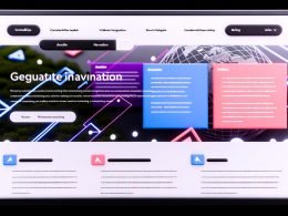 Modernes, mobil-optimiertes Onepager-Webseitenlayout mit farbigen Segmenten, feststehender Navigation und animierten Elementen zur Veranschaulichung von besserer SEO und Konversionen.