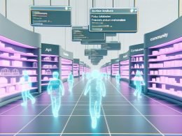 Futuristischer 3D-Online-Store mit schwebenden Avataren, interaktiven Produktdisplays sowie eingebetteten API-Code- und Notion-Datenbank-Panels in einer hellen, stylischen Umgebung.