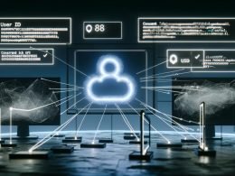 Digitale Arbeitsumgebung mit Analyse-Dashboards, Code, verbundener Nutzer-ID und DSGVO-Warnungen, im modernen Tech-Design.