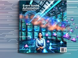 Junger Tech-Experte vor transparenten großen Screens mit Datenströmen, Event-Icons und Airbyte-Logos, im Hintergrund verschmelzen Serverracks, Wolken und Architekturskizzen zu einem Hightech-Netzwerk, plakative Headline im Vordergrund.