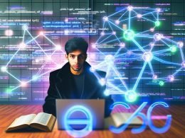 Junger SEO-Experte im futuristischen Büro vor leuchtendem Wissensnetzwerk und holografischen Google-Suchergebnissen; überholte Keyword-Listen im Hintergrund.