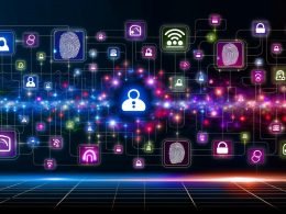 Illustration eines riesigen, transparenten Netzwerks aus ID-Knotenpunkten mit sichtbaren Plattform-Logos wie Google Analytics, Facebook Pixel, CRM und CDP. Bunte Datenlinien fließen in eine zentrale Datenwolke, Geräte im Hintergrund. Symbole für Consent und Datenschutz sichtbar.