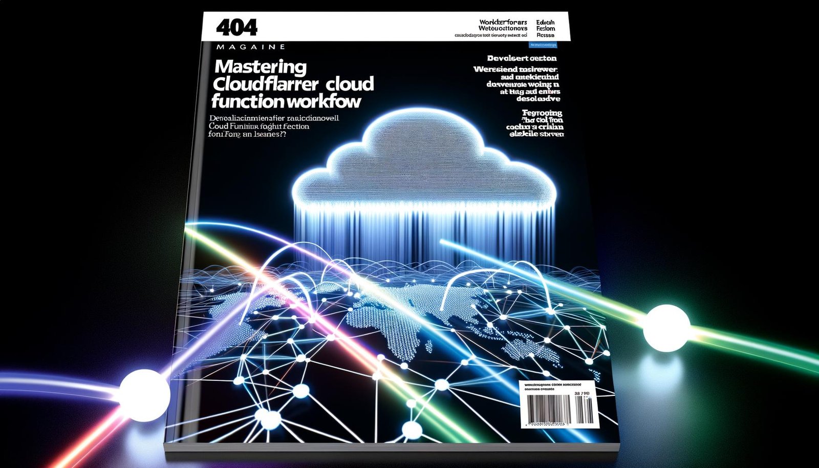 Technoir Magazin-Titelbild mit abstraktem globalen Edge-Netzwerk, Entwicklerfigur zwischen leuchtenden Codezeilen und Edge-Server-Symbolen, diagonales wolkenförmiges Overlay, moderne Schrift und digitale Datenströme.