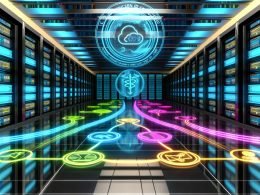 Futuristischer Serverraum mit farbigen, leuchtenden User-, Session-, Client- und Event-IDs, die zwischen modernen Servern und holografischen Displays fließen, 404 Magazine Logo auf Bildschirm.