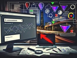 Moderner Arbeitsplatz mit Google Analytics 4 Dashboard, handschriftlichen Analytics ID Notizen, Debugging-Tools und stilisierten Symbolen für Tag-Manager und Consent-Management.