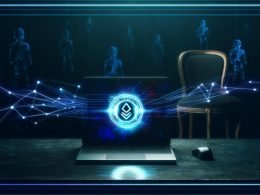 Dramatische Illustration eines Laptops mit Token-Symbol, PayPal-Logo und Sicherheitsschloss auf einem dunklen Schreibtisch, umgeben von digitalen Codes und schemenhaften Hacker-Figuren.