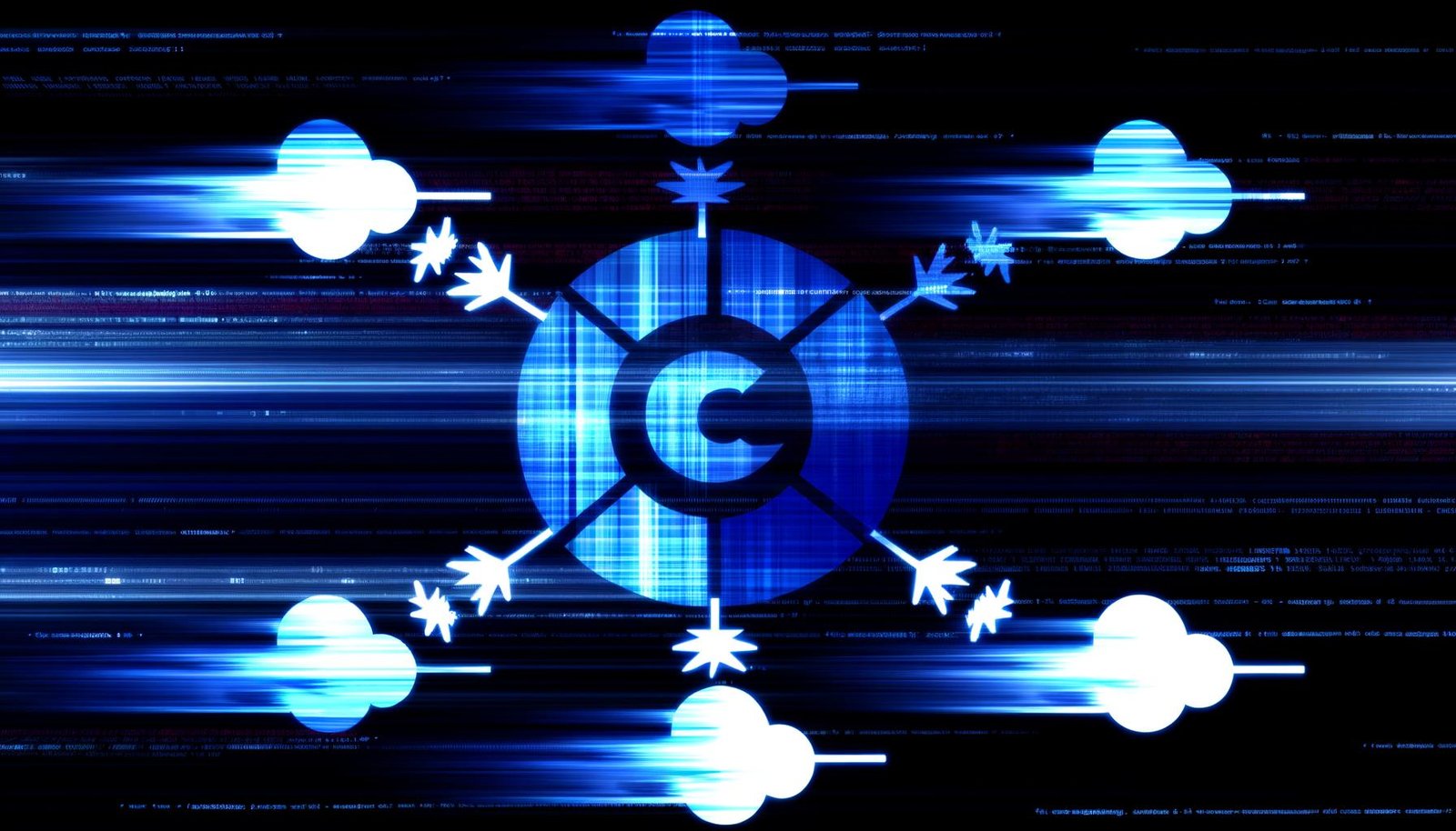 Stilisiertes Netzwerkdiagramm mit Cloudflare Worker-Logo, global verteilten Edge-Knoten, leuchtenden Datenströmen und Programmiercode im Hintergrund.