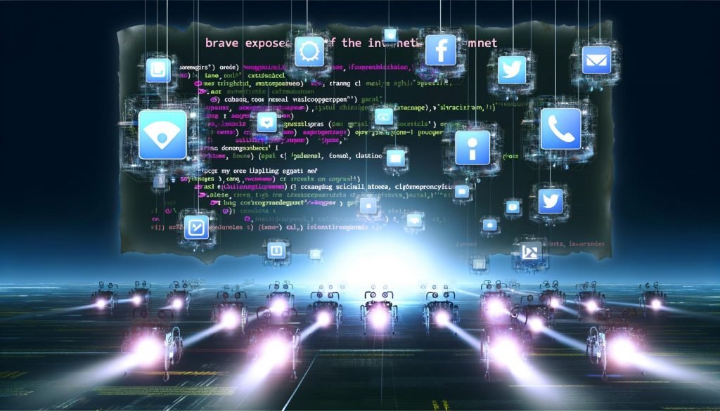 Stilisierte Heldengrafik mit Social-Media-Icons, zerschnittener Webseite mit sichtbaren Meta-Tags und Crawler-Bots, die Fehler hervorheben.