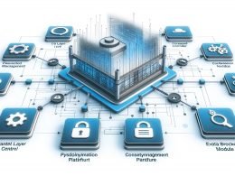 Modernes, abstraktes Schaubild einer Architektur für anonymes User-Tracking mit Server, verschiedenen Modulen, Datenpool und Datenschutzsymbolen im Tech-Design.