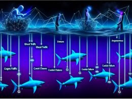 Metaphorische Szene mit Nutzern auf Datenströmen, während Haie mit den Bezeichnungen 'Ghost Traffic', 'Consent Chaos' und 'Cookie Failures' darunter lauern. Ein Analyst betrachtet erfolgreiche Grafiken, während ein anderer Nutzer Datenprobleme entwirrt.
