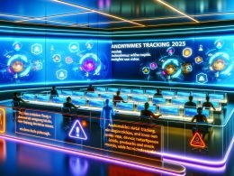 Futuristischer Kontrollraum mit diversen Fachkräften vor transparenten Bildschirmen, auf denen abstrakte Datenflüsse und anonymes Tracking ohne personenbezogene Daten angezeigt werden.