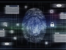 Düstere, futuristische Illustration eines digitalen Fingerabdrucks aus Codes, Browser-Icons und Datenströmen, umgeben von Tracking- und Netzwerksymbolen mit verblassenden Cookie-Symbolen.