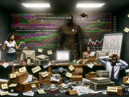 Visuelle Trennung zwischen abstrahiertem Menschenkopf mit digitalen Schaltkreisen (KI) und stylisiertem Roboterkopf (AI), verbunden durch eine Teilungslinie und unscharfe Fachbegriffe im Hintergrund.