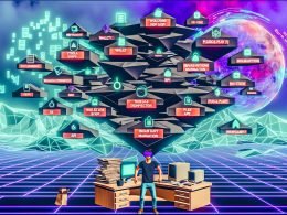 Metaphorisches Titelbild eines überforderten Solopreneurs am futuristischen Schreibtisch mit VR-Brille und umgeben von digitalen Shop-Interfaces, Blockchain-Logos, APIs, Error-Meldungen sowie fragmentierten Metaverse-Welten; ergänzt durch Illustrationen eines Solopreneur-Techstacks, Workflow-Diagramme und satirische Bildnisse technischer Fallstricke.