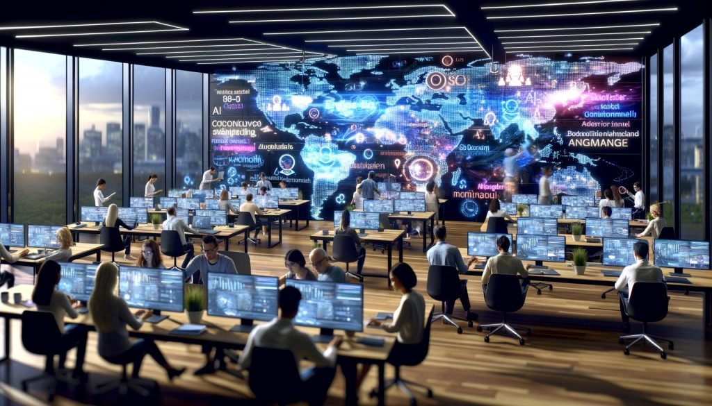 Modernes NFT Shop Dashboard auf Laptop mit bunten Krypto-Symbolen, Wallet-Icons, Umsatzdiagrammen und minimalistischen Technik-Elementen vor dunklem Hintergrund.