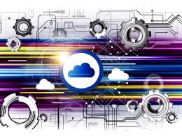 Dynamische Collage aus abstrakten Datenströmen, Linien, Cloud- und Server-Symbolen, zentralem make.com-Logo sowie API-, Zahnrad- und Dashboard-Elementen, in moderner Farbpalette gehalten.