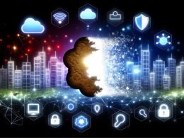 Modernes Titelbild mit digital inspirierter Skyline, verblassendem Cookie-Icon und Symbolen für Datenschutz, Cloud und Netzwerke im Digital-Marketing-Kontext.