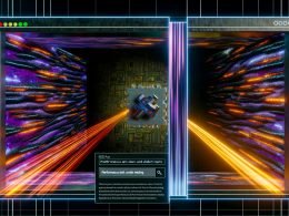 Illustration eines Browserfensters, geteilt in eine strahlende, datenreiche Hälfte und eine dunkle, rätselhafte Seite mit Googlebot-Symbol, dazu der Titel 'SEO für WebAssembly: Performance clever und sichtbar machen'.