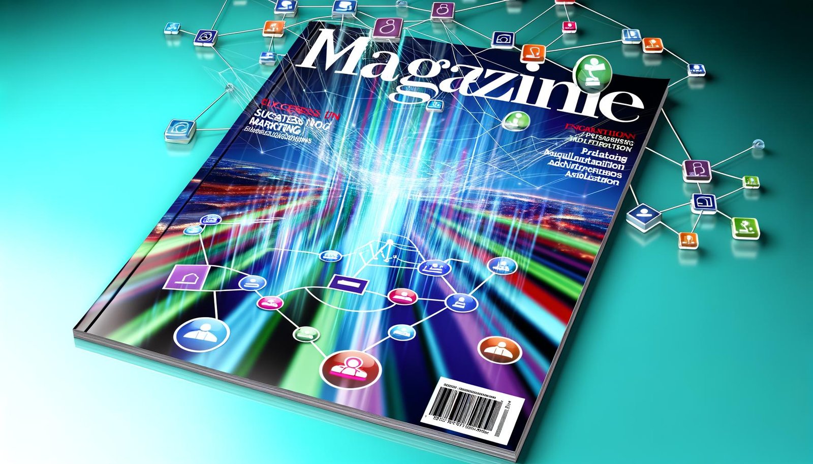 Moderne Titelseite mit digitalisiertem Framework aus Netzwerk-Linien, Datenpunkten und farbigen KPI-Grafiken für Webtracking, Ads, CRM und Data Warehouses auf blau-türkisfarbenem Hintergrund.