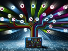 Stilisiertes Titelbild für einen Leitartikel über Parallelverarbeitung in Make.com mit zentraler Automatisierungsmaschine, farbigen Datenströmen und abstrakten Modulsymbolen wie Iterator, Router und Error-Handler.