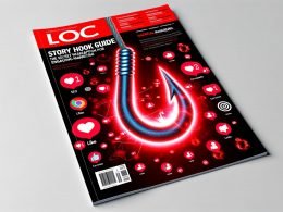Moderne Magazin-Titelseite mit großem, rot-leuchtendem Angelhaken, der digital stilisierte Menschen, Likes und Social-Media-Icons anzieht. Im Hintergrund sind dezente SEO- und Analytics-Symbole zu sehen.