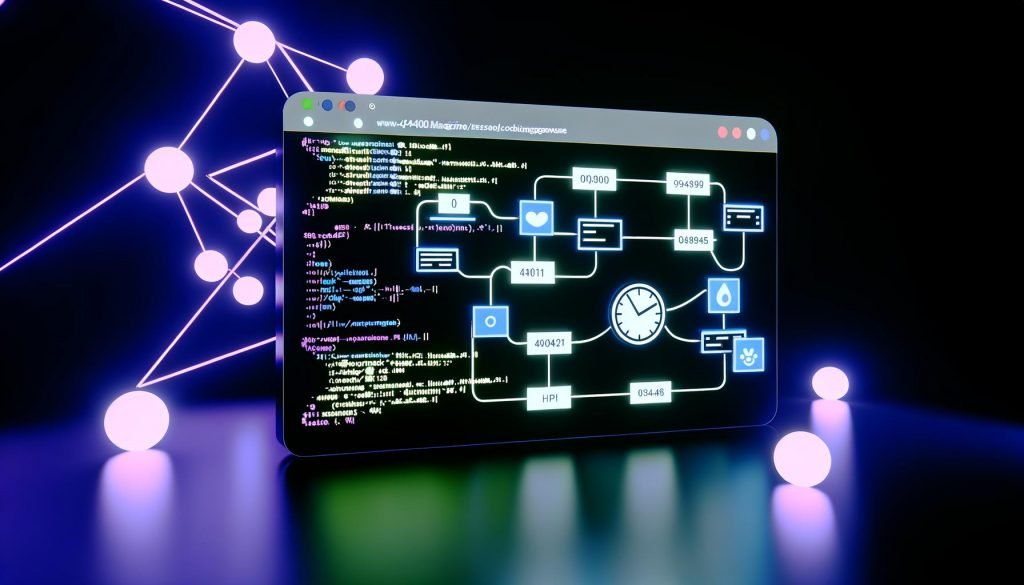 n8n Workflow Canvas mit Scheduler-, HTTP Request- und Logik-Blöcken auf einem modernen Bildschirm in dunkler, neonfarbener Umgebung