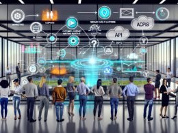 Diverse Marketer analysieren digitale Dashboards und Datenintegrationen in einem modernen Büro mit Glaswänden