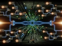 Stilisierte, neonleuchtende Datenpipeline in dunkler High-Tech-Umgebung mit separaten Workflows, Anzeigen und symbolischen Icons für Datenbanken und APIs.