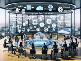 Futuristischer Workspace in einer Digitalagentur mit transparenten KI-Analyse-Screens, SEO-Grafiken und vielseitigen Inhaltsdarstellungen, umgeben von modernen Marketers und Datenwissenschaftlern.