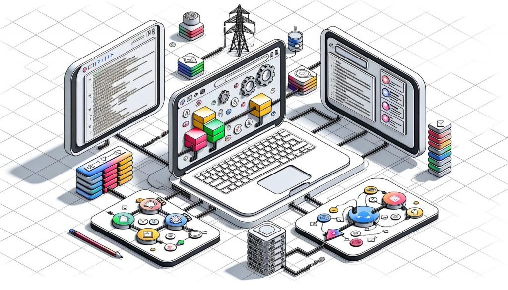 Moderne, minimalistische Illustrationen eines digitalen Notion-Workspaces mit Event-Tracking-Methoden: Google Tag Manager, APIs, Automatisierungen, Team-Avatare, Datendiagramme und Dashboards in einem futuristischen, kollaborativen Setting.