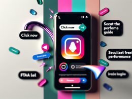 Smartphone mit moderner Instagram-Oberfläche, hervorgehobenen Call-to-Action-Buttons, Link-Stickern, animierten Pfeilen und trendigen grafischen Elementen zur Performance-Steigerung.