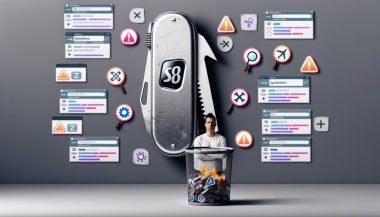 Minimalistische Shopify-E-Commerce-Seite als Schweizer Taschenmesser mit Werkzeug-Icons, SEO-Analysen und technischen Warnhinweisen.