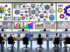 Marketingteam arbeitet im modernen Büro vor großen Bildschirmen mit Datenvisualisierungen aus verschiedenen Werbeplattformen; Supermetrics als zentraler Datenhub zu Zielsystemen wie BigQuery oder Google Sheets.