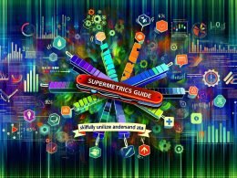 Titelbild mit dem Schriftzug ‚Supermetrics Guide: Datenpower clever nutzen und verstehen‘. Moderner Daten-Dschungel aus Balkendiagrammen, Zahlenströmen und Marketing-Tools wie Google Ads, Facebook, TikTok, HubSpot und einem Schweizer Taschenmesser mit Daten-Icons.