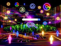 Modernes, neonbeleuchtetes Editorial-Cover mit digitalem Chaos, zerbrechender Suchleiste, Codeströmen, KI-Schaltkreisen und SEO-Symbolen vor einem 404-Warnsignal.