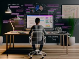 WordPress-Nutzer vor modernem Arbeitsplatz mit offenem SEO-Plugin-Dashboard, umgeben von Notizen und Ranking-Diagrammen, die den Aufwand für erfolgreiche SEO zeigen