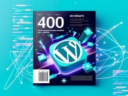Futuristisches Titelbild mit WordPress-Logo, SEO-Widgets, UI-Elementen und abstrakten Codezeilen in Türkis, Blau und Orange, mit Magazinüberschrift.