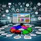 Illustration eines Monitors mit geöffneter Blog-Plattform, strukturierten Content-Blöcken, Keyword-Tags, interner Verlinkung, mobilen Optimierungssymbolen und technischen Audit-Elementen im klaren, modernen Digitalstil.